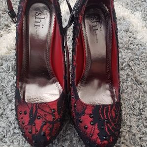 Crimson red/laced 6 inch heels